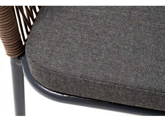 "Марсель" стул плетеный из роупа, каркас алюминий темно-серый, роуп коричневый, ткань серая в Каменске-Уральском