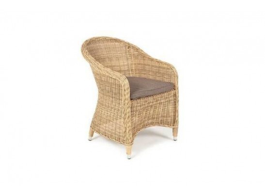 "Равенна" плетеное кресло из искусственного ротанга, цвет соломенный с серой подушкой в Каменске-Уральском