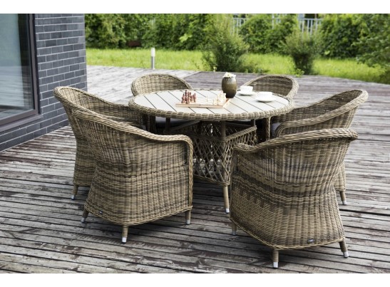 "Равенна" плетеное кресло из искусственного ротанга, цвет соломенный с серой подушкой в Каменске-Уральском