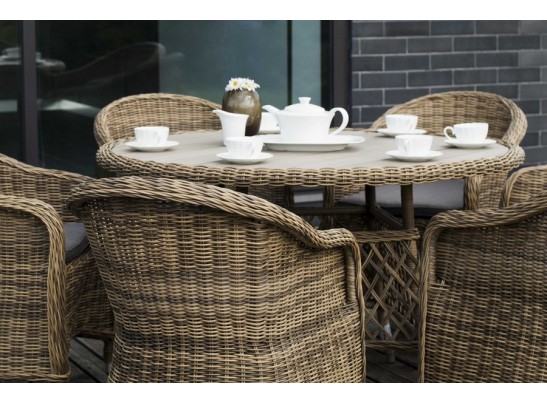 "Равенна" плетеное кресло из искусственного ротанга, цвет соломенный с серой подушкой в Каменске-Уральском