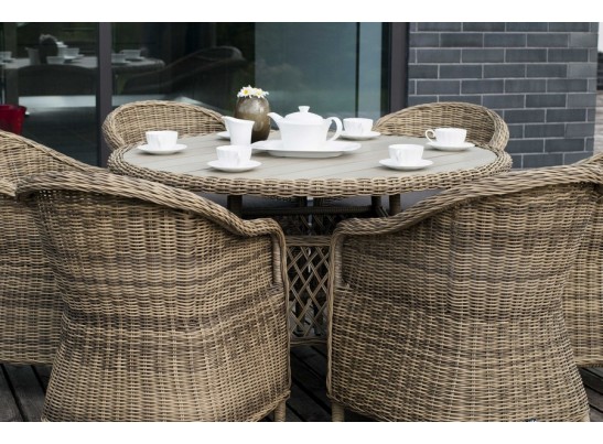 "Равенна" плетеное кресло из искусственного ротанга, цвет соломенный с серой подушкой в Каменске-Уральском