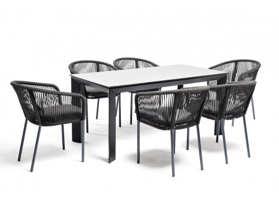 "Венето" обеденная группа на 6 персон со стульями "Марсель", каркас темно-серый, роуп темно-серый в Каменске-Уральском