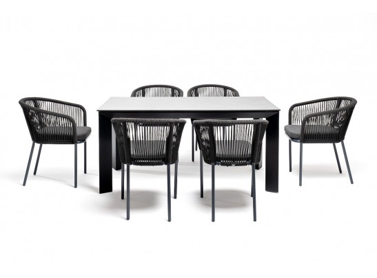 "Венето" обеденная группа на 6 персон со стульями "Марсель", каркас темно-серый, роуп темно-серый в Каменске-Уральском