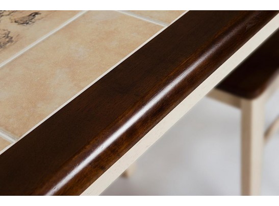 Стол с плиткой CT 3045P (дерево гевея/Античный белый) в Каменске-Уральском