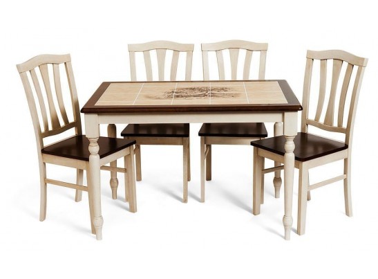 Стол с плиткой CT 3045P (дерево гевея/Античный белый) в Каменске-Уральском