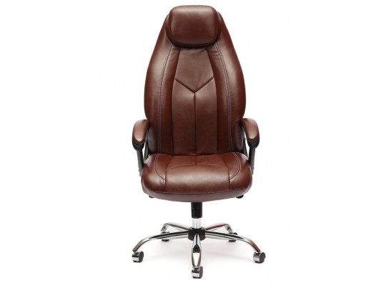 Кресло BOSS люкс хром (кожзам/коричневый/перфорированный) в Каменске-Уральском