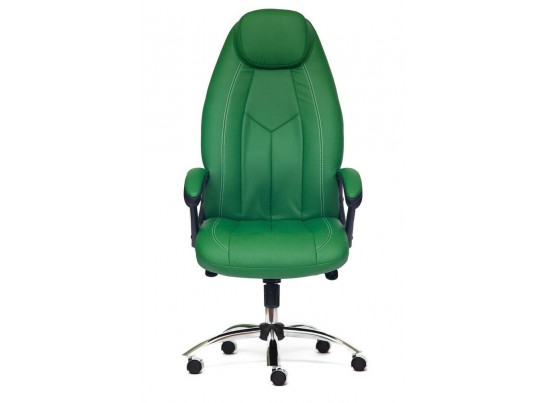 Кресло BOSS люкс хром (кожзам/зеленый/перфорированный) в Каменске-Уральском
