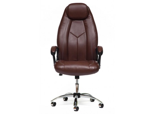 Кресло BOSS хром (кожзам/коричневый) в Каменске-Уральском