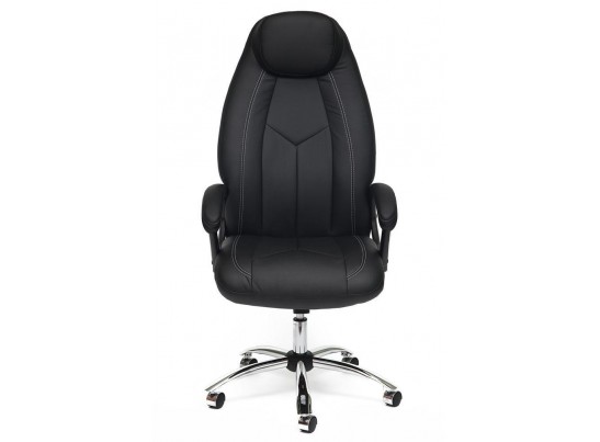Кресло BOSS хром (кожзам/черный/перфорированный) в Каменске-Уральском