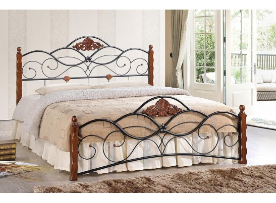 Двуспальная кровать CANZONA 140 красный дуб/черный