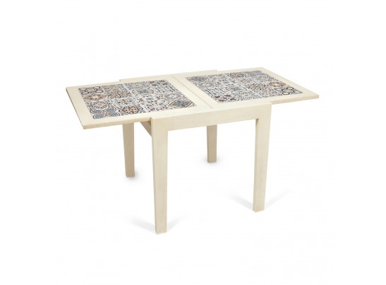 Cтол раскладной с плиткой CT 3030 Kasablanca (дерево гевея/античный белый)