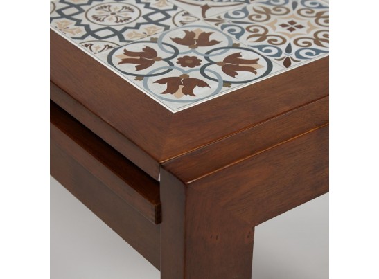 Cтол раскладной с плиткой CT 3030 Kasablanca (дерево гевея/Тёмный Дуб)