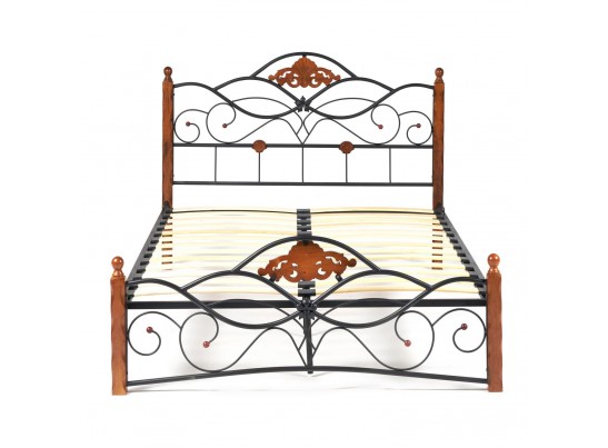 Кровать односпальная CANZONA 120*200 красный дуб/черный Wood slat base