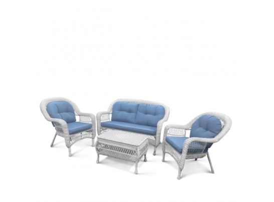 Плетеный комплект для отдыха из искусственного ротанга LV520 White/Blue в Каменске-Уральском