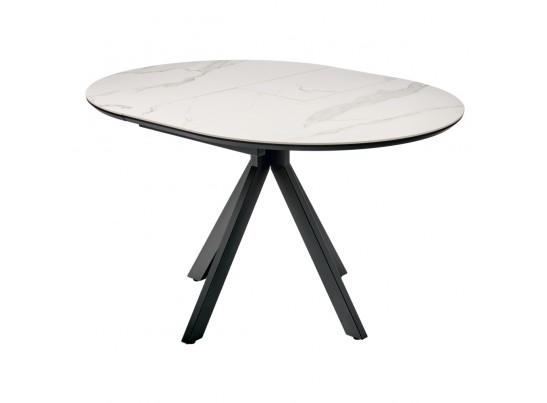 Стол Rudolf круглый раскладной 100-130x100x75см, светлый керамогранит, черный в Каменске-Уральском