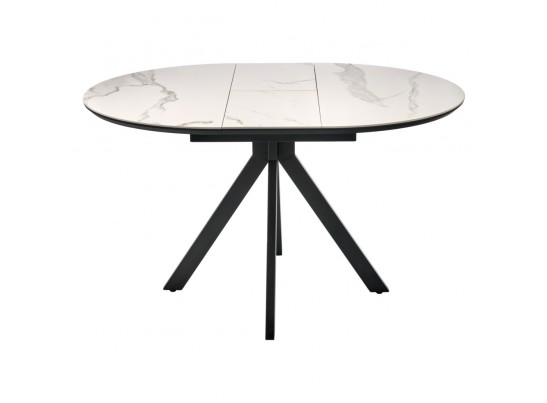 Стол Rudolf круглый раскладной 100-130x100x75см, светлый керамогранит, черный в Каменске-Уральском