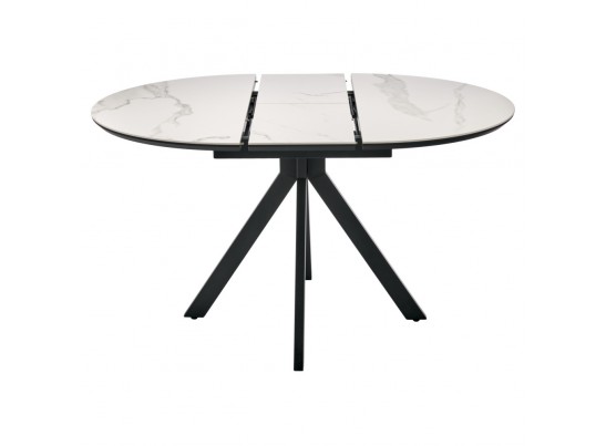 Стол Rudolf круглый раскладной 100-130x100x75см, светлый керамогранит, черный в Каменске-Уральском