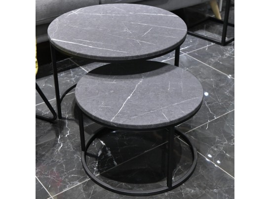 Набор кофейных столиков Tango серый мрамор с чёрными ножками, 2шт в Каменске-Уральском