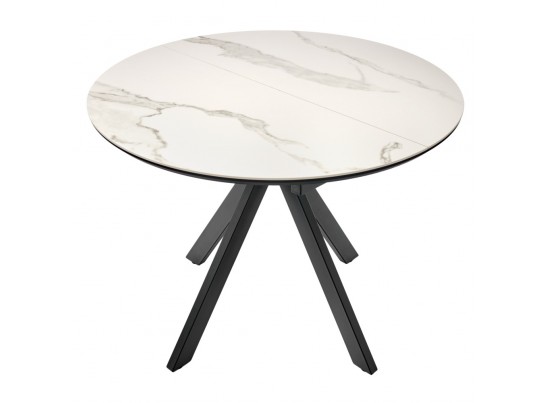 Стол Rudolf круглый раскладной 100-130x100x75см, светлый керамогранит, черный в Каменске-Уральском