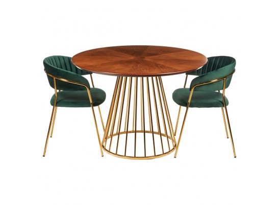 Стол Liverpool диам.110см, шпон орех "солнышко" с золотистыми ножками в Каменске-Уральском