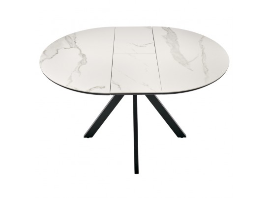 Стол Rudolf круглый раскладной 100-130x100x75см, светлый керамогранит, черный в Каменске-Уральском