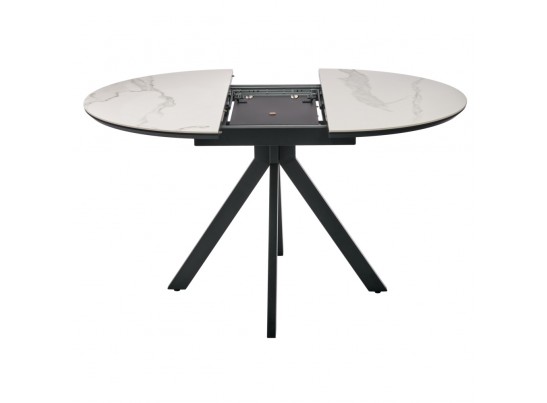 Стол Rudolf круглый раскладной 100-130x100x75см, светлый керамогранит, черный в Каменске-Уральском
