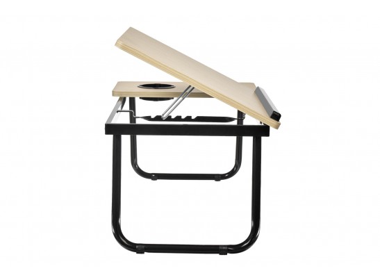 Стол складной с подъёмной крышкой и подстаканником «ВИТА», 55x32x25см, мдф, металл, св.дерево, черный в Каменске-Уральском