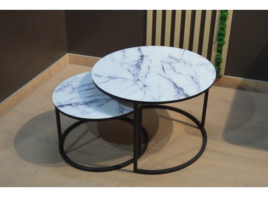 Набор кофейных столиков Tango белый мрамор с черными ножками в Каменске-Уральском