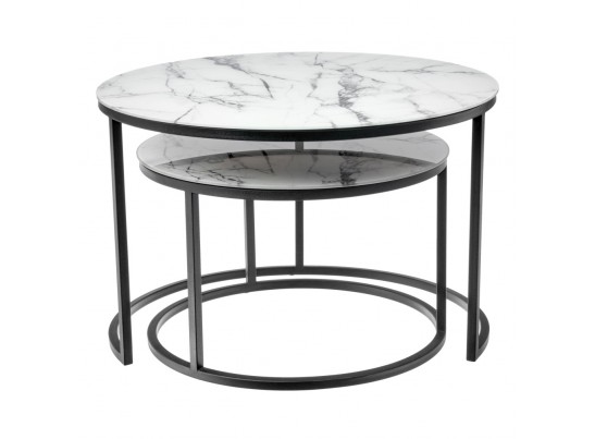 Набор кофейных столиков Tango белый мрамор с черными ножками в Каменске-Уральском