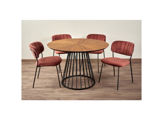 Стол Liverpool диам.110см, шпон орех лучевой набор, с чёрными ножками в Каменске-Уральском