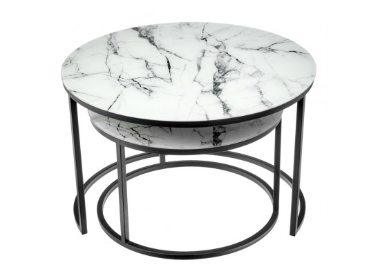 Набор кофейных столиков Tango белый мрамор с черными ножками в Каменске-Уральском