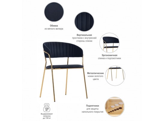 Комплект из 4-х стульев Turin чёрный с золотыми ножками в Каменске-Уральском