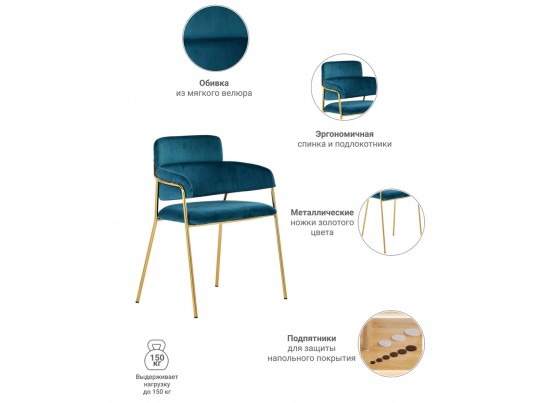 Стул Napoli бирюзовый с золотыми ножками в Каменске-Уральском