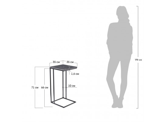 Придиванный столик Loft 35x35см, серый мрамор с чёрными ножками в Каменске-Уральском