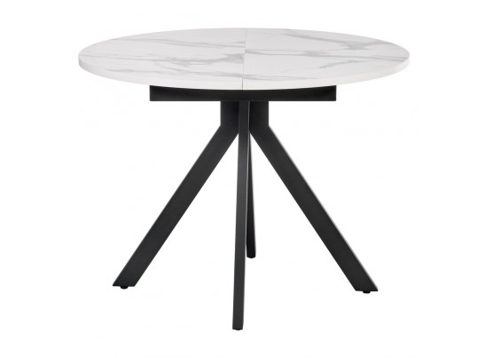 Стол Rudolf круглый раскладной 100-130x100x75см, белый мрамор, чёрный в Каменске-Уральском