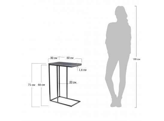 Придиванный столик Loft 50x30см, белый мрамор с белыми ножками в Каменске-Уральском