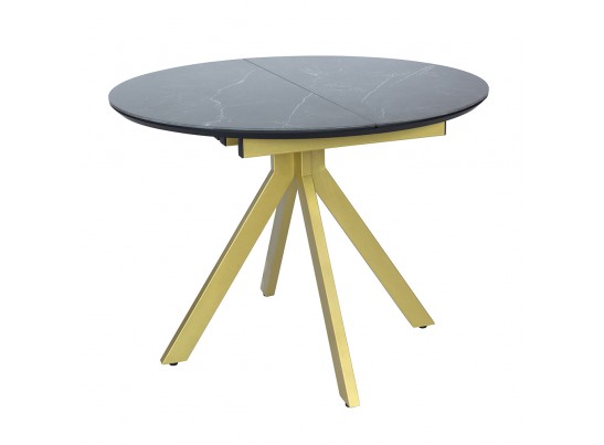Стол Rudolf круглый раскладной 100-130x100x75см, чёрный керамогранит, матовое золото в Каменске-Уральском