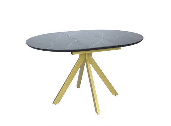 Стол Rudolf круглый раскладной 100-130x100x75см, чёрный керамогранит, матовое золото в Каменске-Уральском