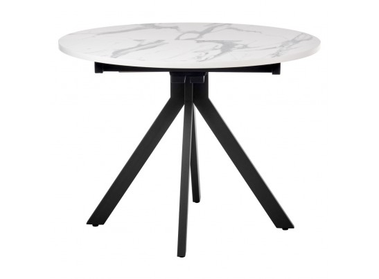 Стол Rudolf круглый раскладной 100-130x100x75см, белый мрамор, чёрный в Каменске-Уральском