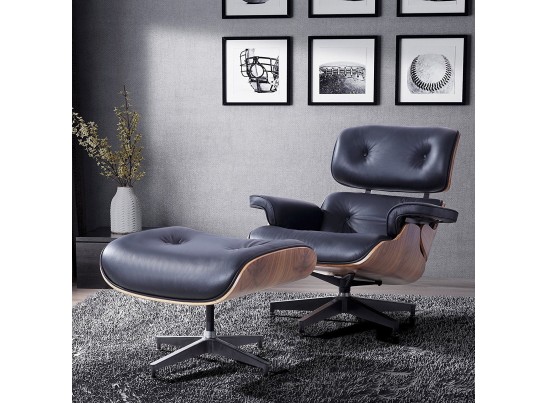 Кресло EAMES LOUNGE CHAIR и оттоманка EAMES LOUNGE CHAIR чёрные в Каменске-Уральском