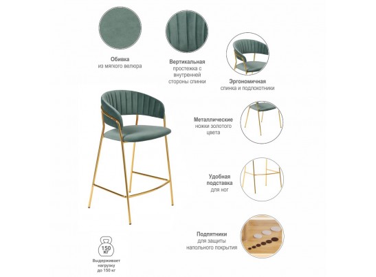 Комплект из 2-х стульев полубарных Turin мятный с золотыми ножками в Каменске-Уральском