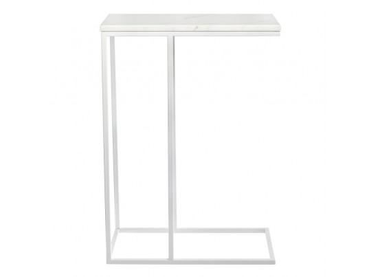 Придиванный столик Loft 50x30см, белый мрамор с белыми ножками в Каменске-Уральском