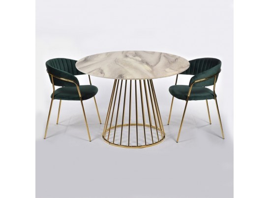 Стол Liverpool диам.100см, керамогранит белый мрамор с золотистыми ножками в Каменске-Уральском