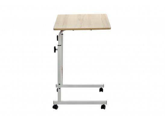 Стол многофункциональный на колесах, 60x40 см, «РОЛЛ», 2 ножки, регул.высота, мдф, металл, св. дерево, белый в Каменске-Уральском