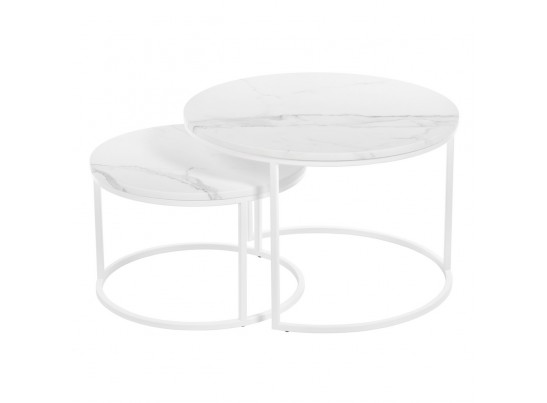 Набор кофейных столиков Tango белый мрамор с белыми ножками, 2шт в Каменске-Уральском