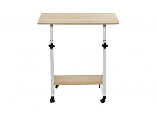 Стол многофункциональный на колесах, 60x40 см, «РОЛЛ», 2 ножки, регул.высота, мдф, металл, св. дерево, белый в Каменске-Уральском