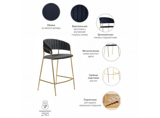 Комплект из 2-х стульев полубарных Turin чёрный с золотыми ножками в Каменске-Уральском