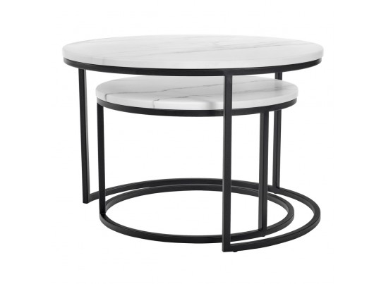 Набор кофейных столиков Tango белый мрамор с чёрными ножками, 2шт в Каменске-Уральском