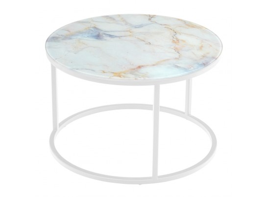 Набор кофейных столиков Tango бежевый мрамор с белыми ножками, 2шт в Каменске-Уральском