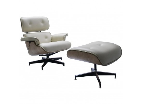 Кресло EAMES LOUNGE CHAIR и оттоманка EAMES LOUNGE CHAIR бежевые в Каменске-Уральском